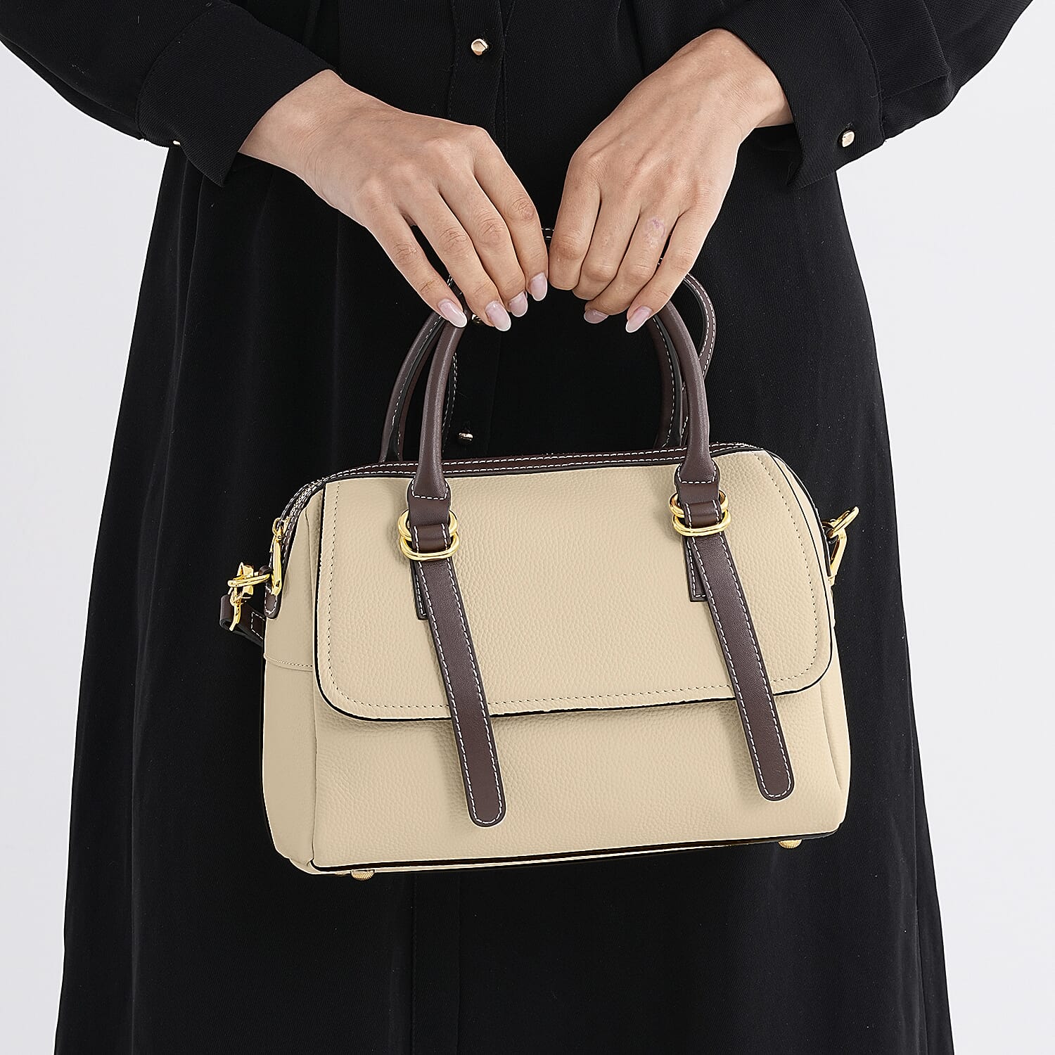 100% Geniune Leather Floral Embossed Tote Bag - Ivory