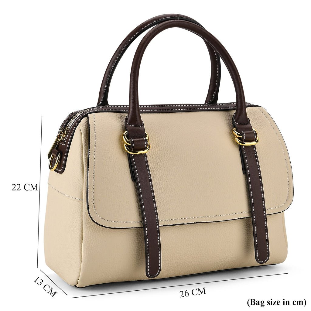 100% Geniune Leather Floral Embossed Tote Bag - Ivory