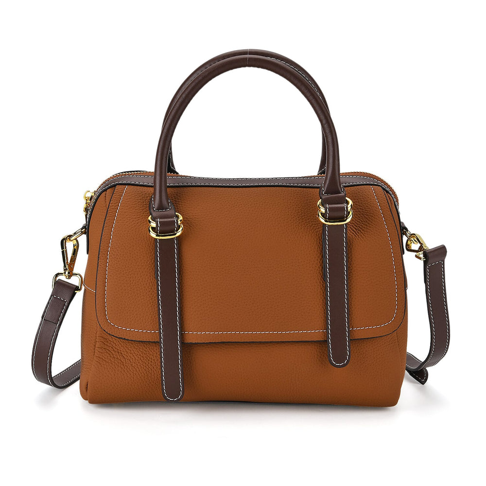 100% Geniune Leather Floral Embossed Tote Bag - Tan