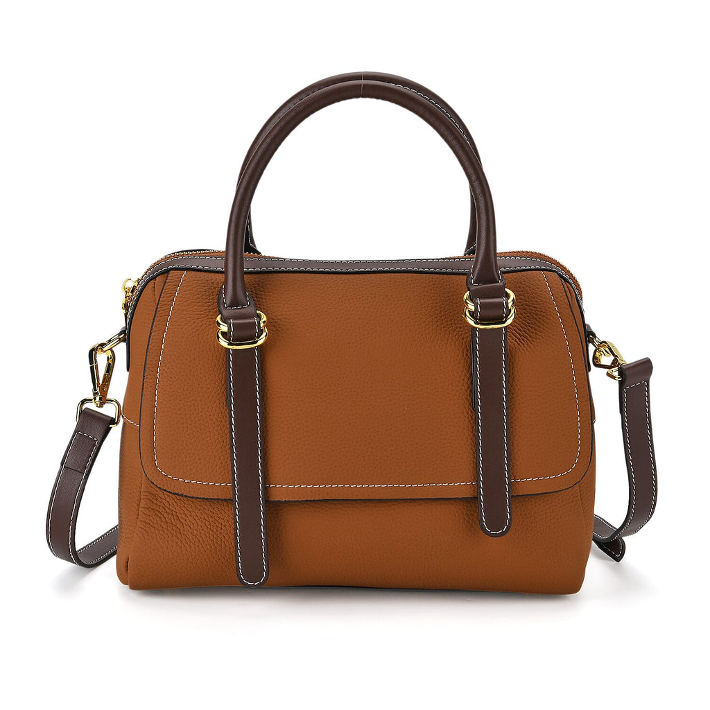 100% Geniune Leather Floral Embossed Tote Bag - Tan