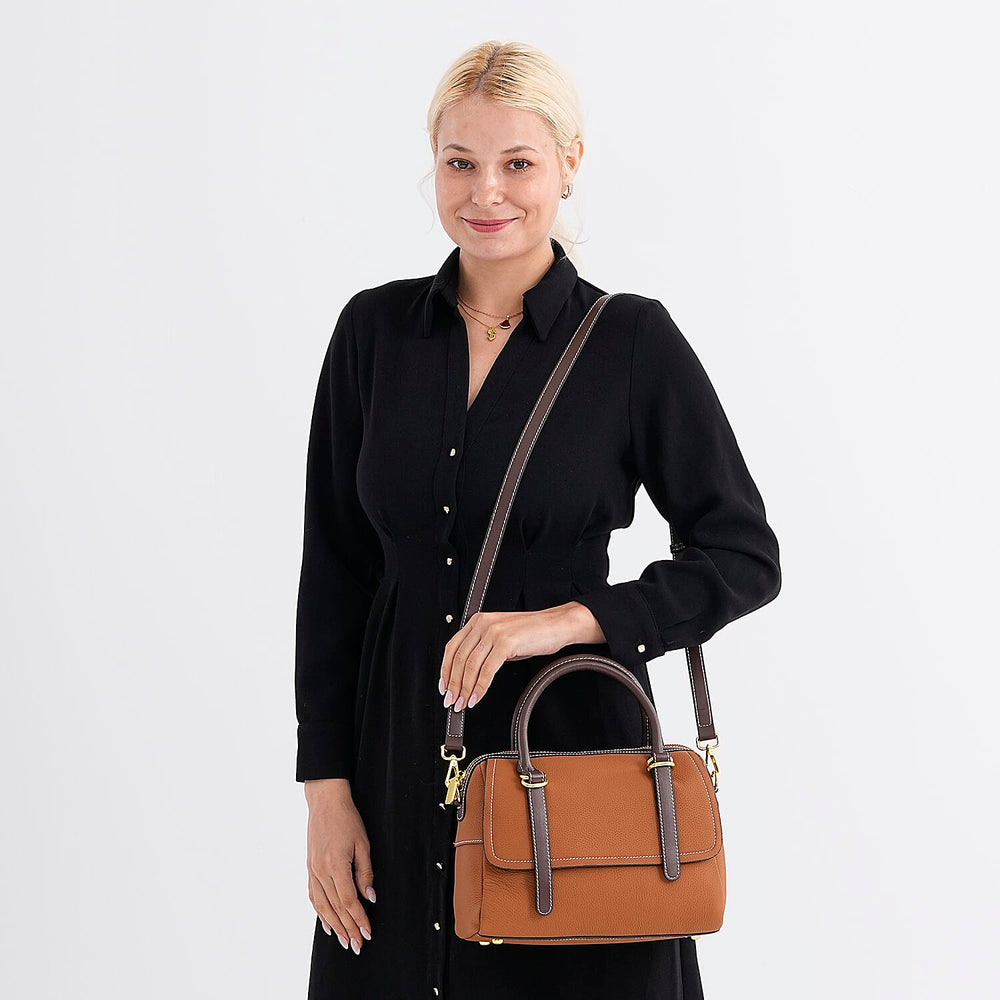 100% Geniune Leather Floral Embossed Tote Bag - Tan