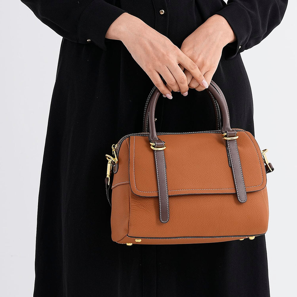 100% Geniune Leather Floral Embossed Tote Bag - Tan