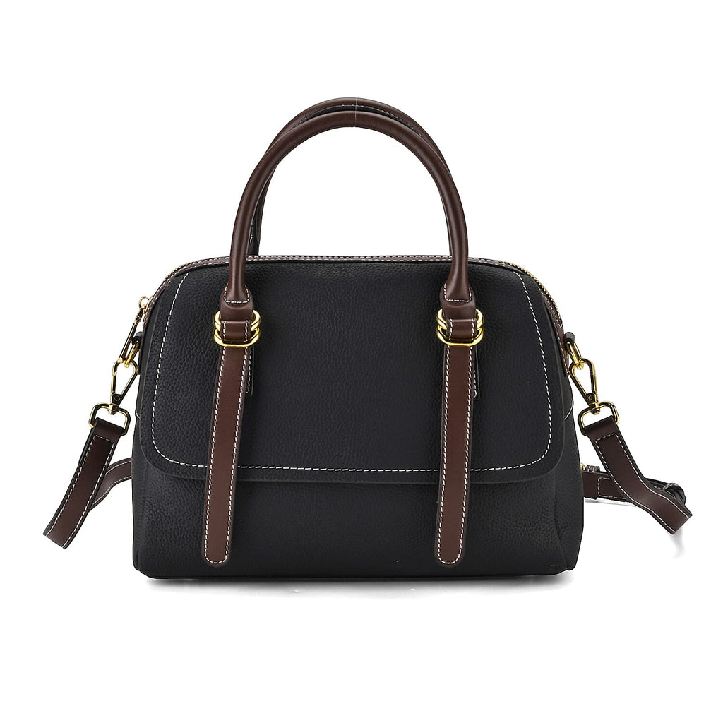 100% Geniune Leather Floral Embossed Tote Bag - Black