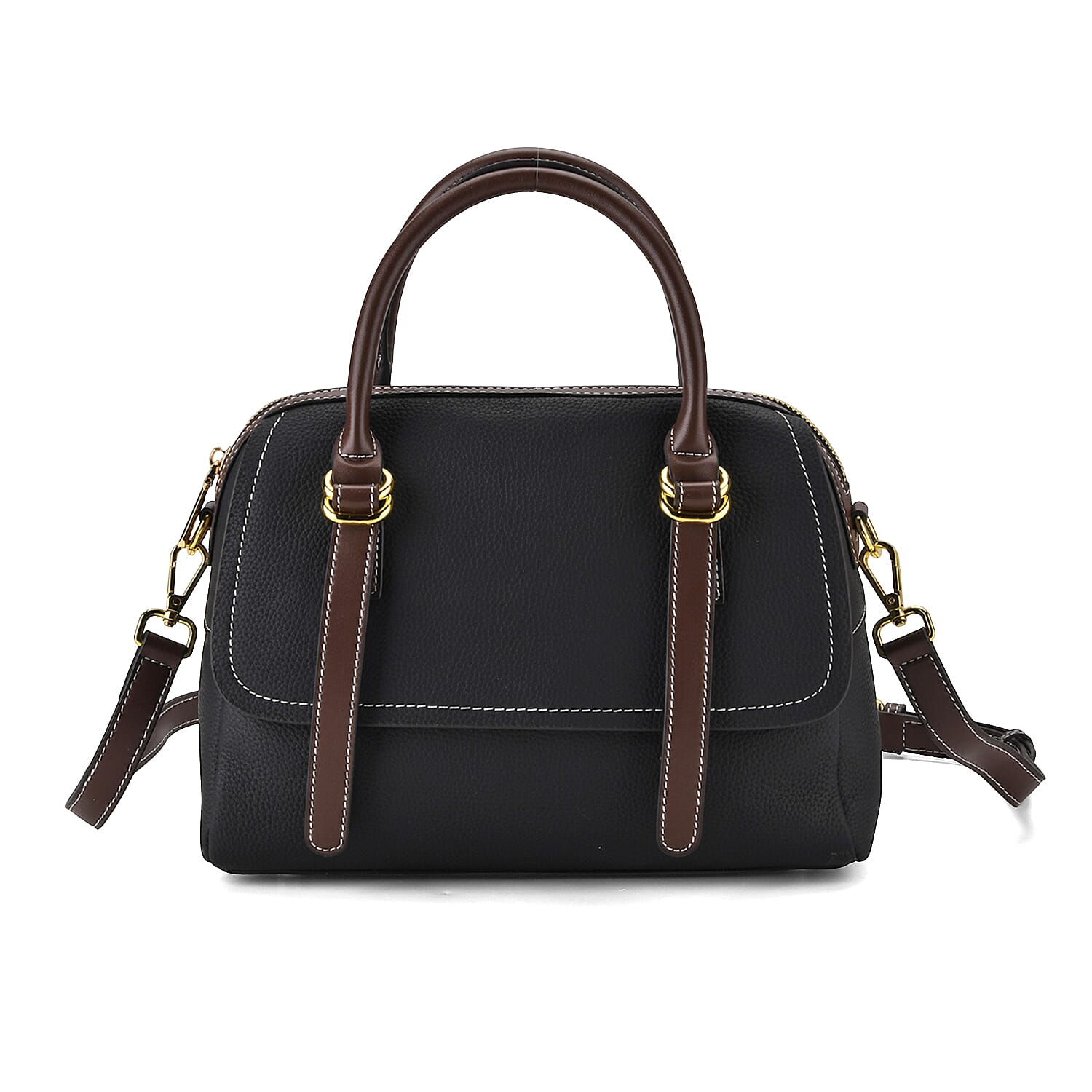 100% Geniune Leather Floral Embossed Tote Bag - Black