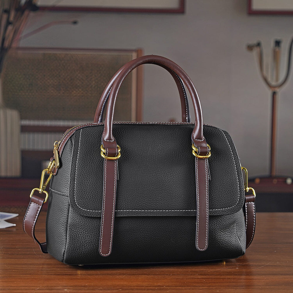 100% Geniune Leather Floral Embossed Tote Bag - Black