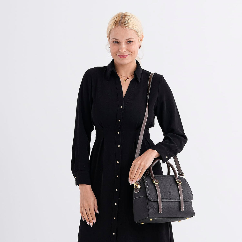 100% Geniune Leather Floral Embossed Tote Bag - Black