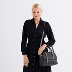 100% Geniune Leather Floral Embossed Tote Bag - Black