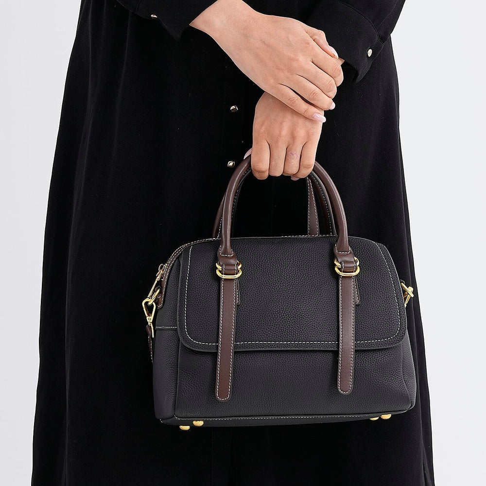 100% Geniune Leather Floral Embossed Tote Bag - Black