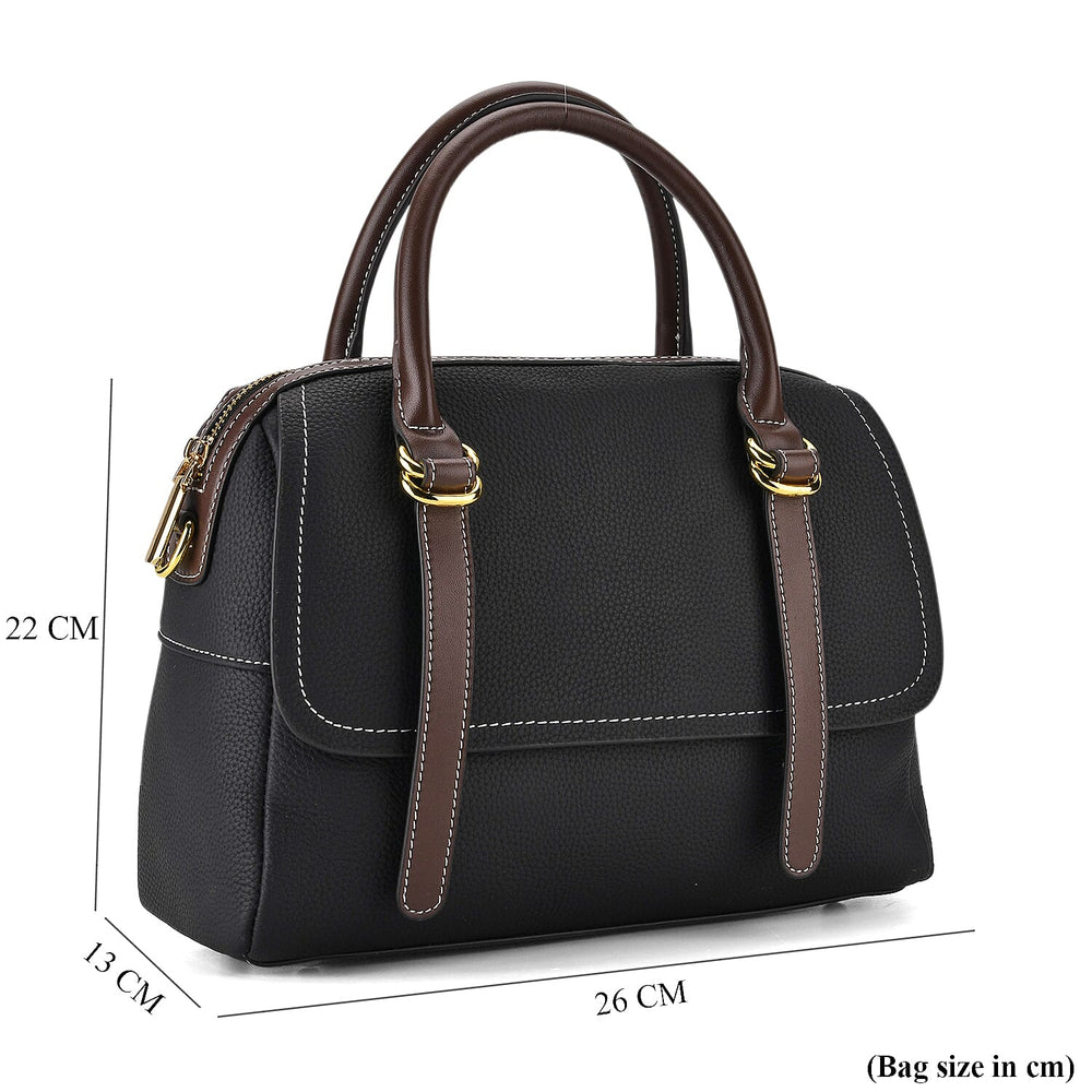100% Geniune Leather Floral Embossed Tote Bag - Black