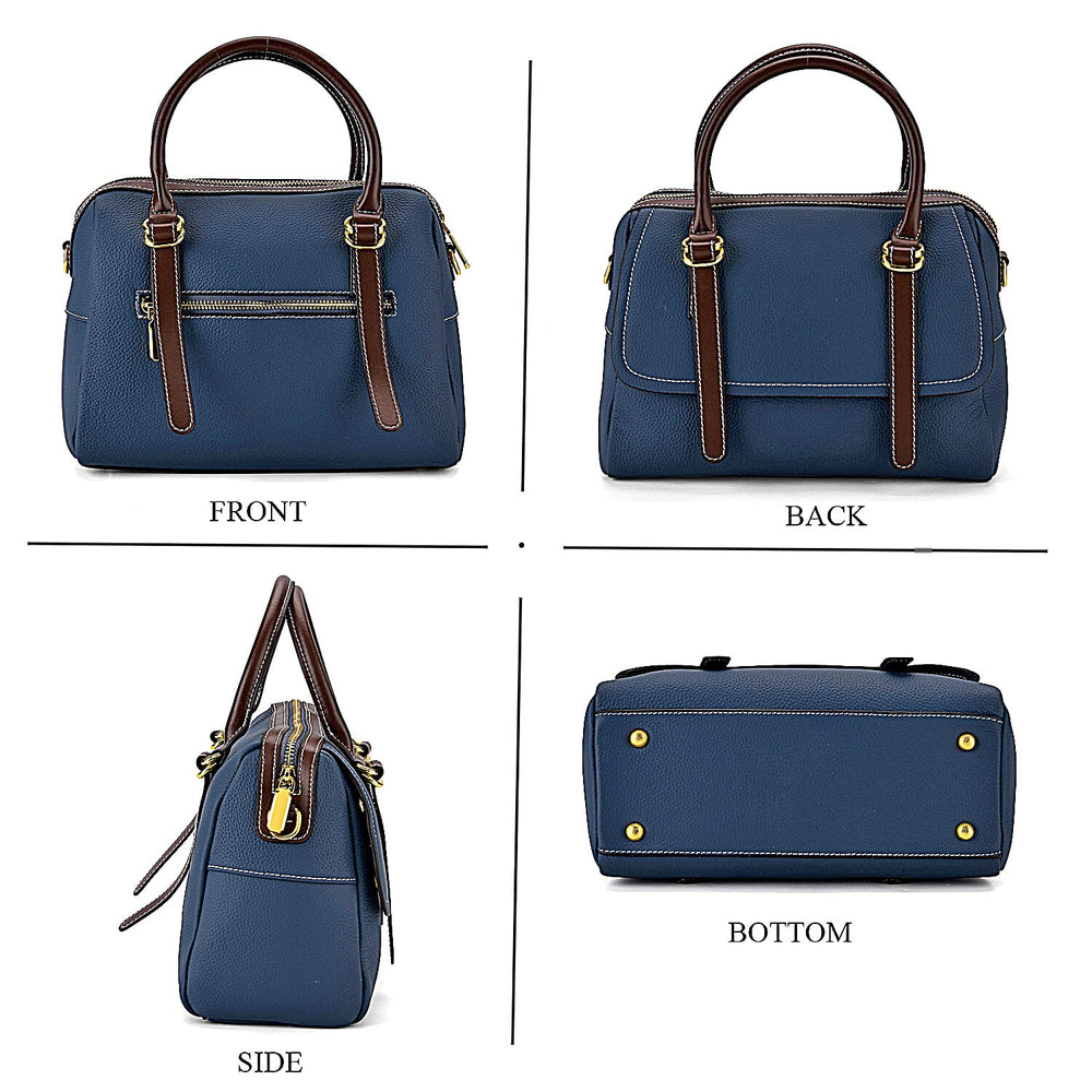 100% Geniune Leather Floral Embossed Tote Bag - Navy
