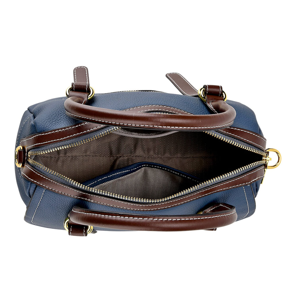 100% Geniune Leather Floral Embossed Tote Bag - Navy