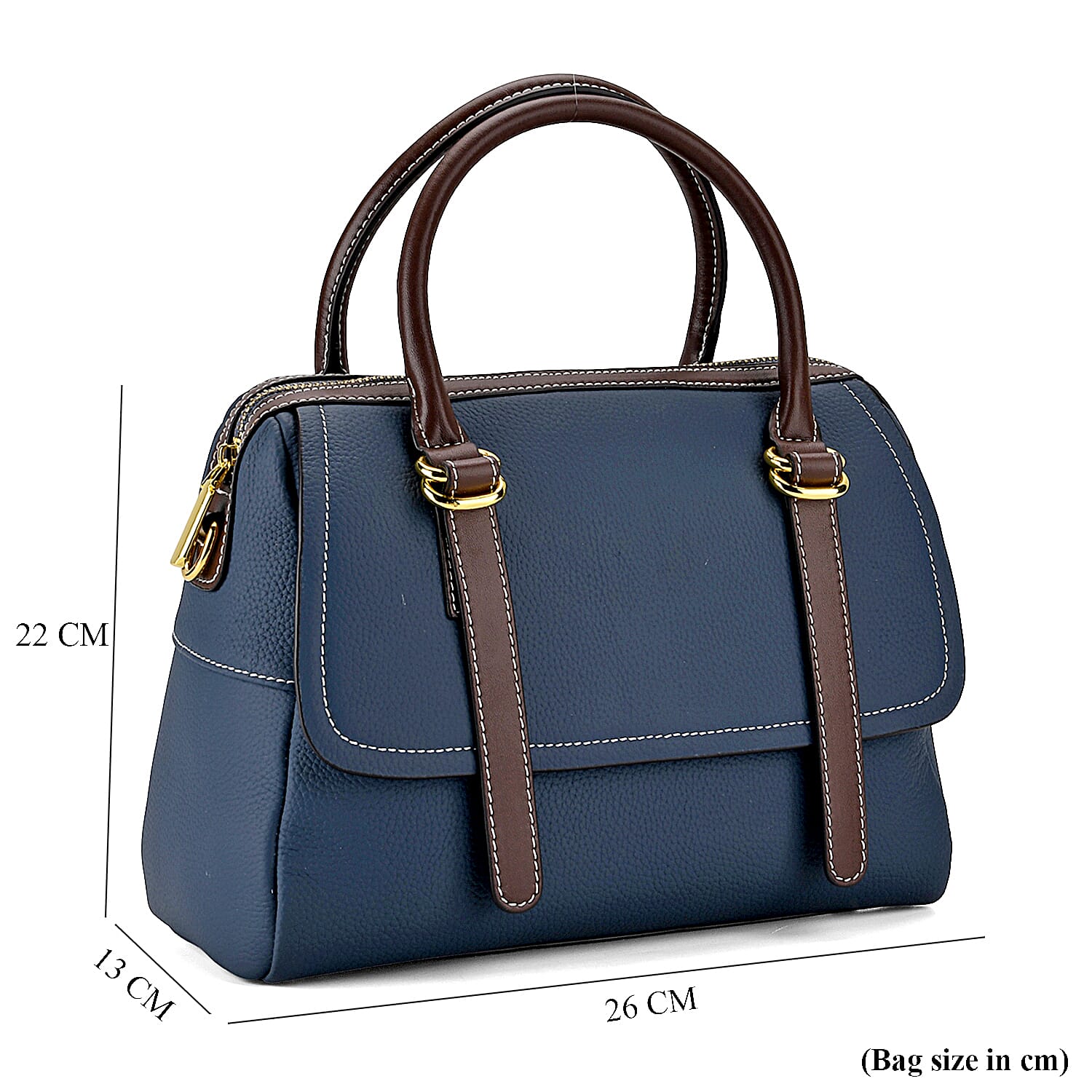 100% Geniune Leather Floral Embossed Tote Bag - Navy