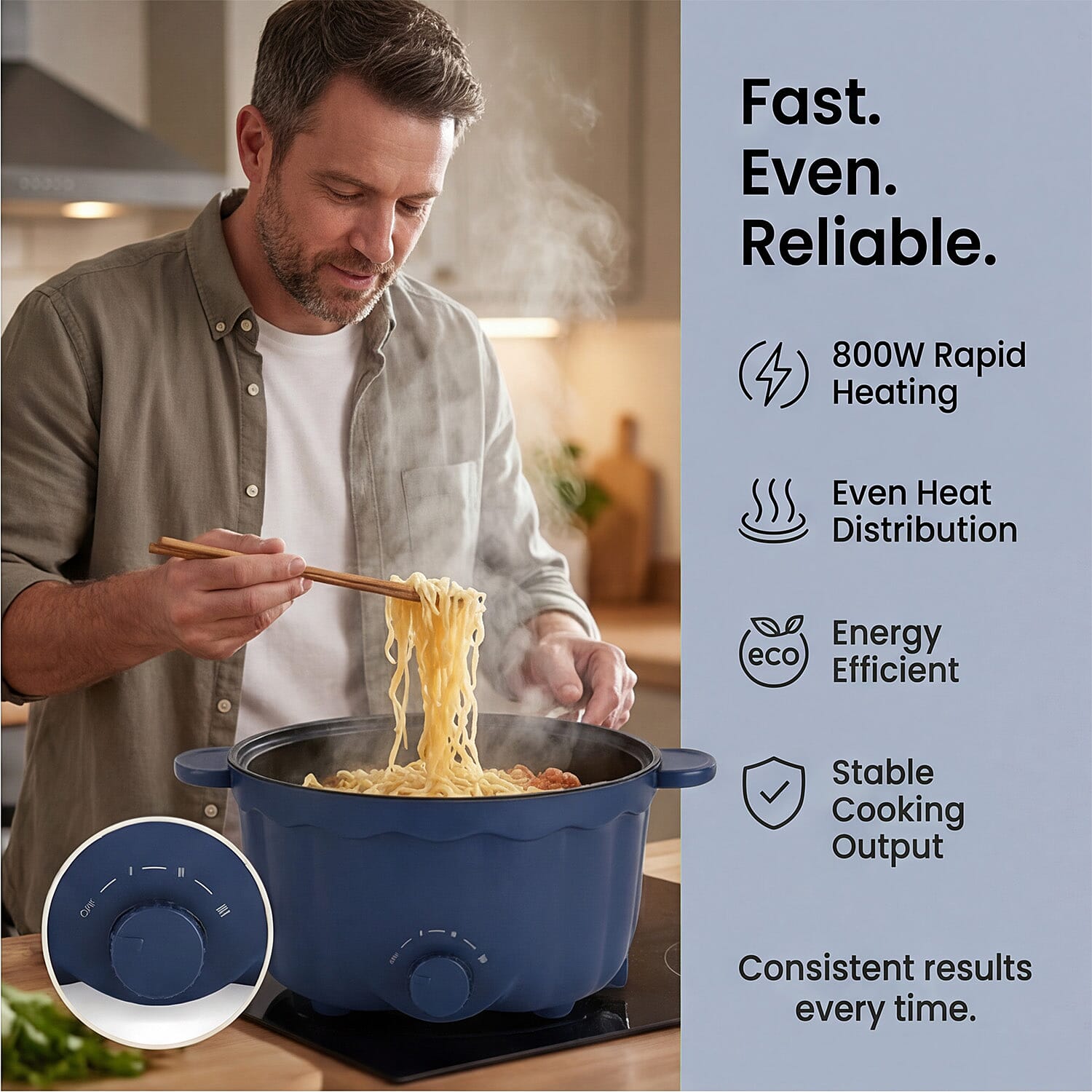 Bliss - Beyond Electric Hot Pot, Frying, Stewing, And Stir-Fry Functions, Adjustable Temperature (2.5 Liters) - Navy