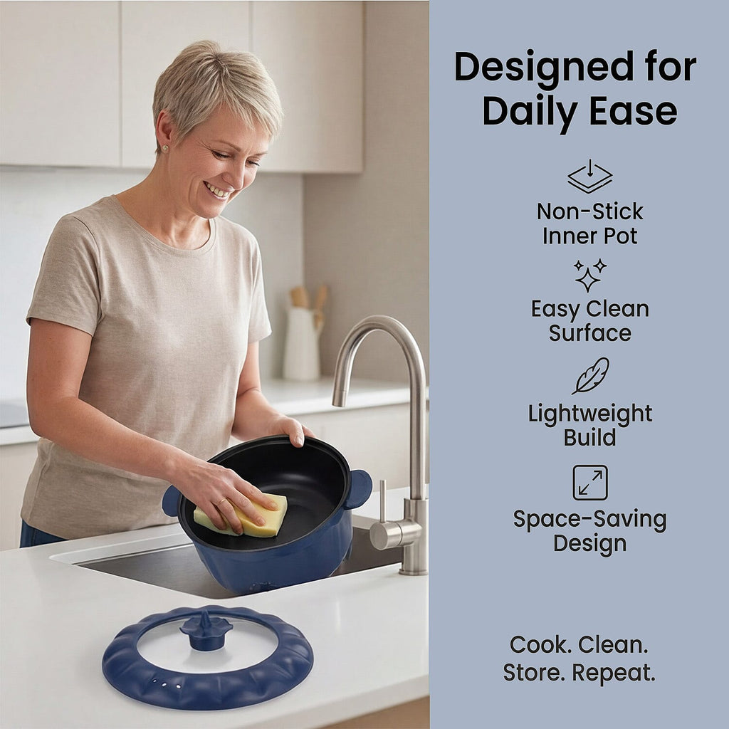 Bliss - Beyond Electric Hot Pot, Frying, Stewing, And Stir-Fry Functions, Adjustable Temperature (2.5 Liters) - Navy