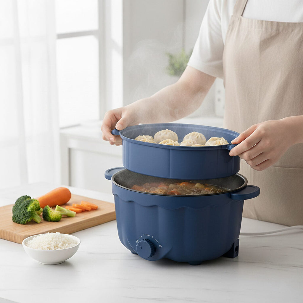 Bliss - Beyond Electric Hot Pot, Frying, Stewing, And Stir-Fry Functions, Adjustable Temperature (2.5 Liters) - Navy