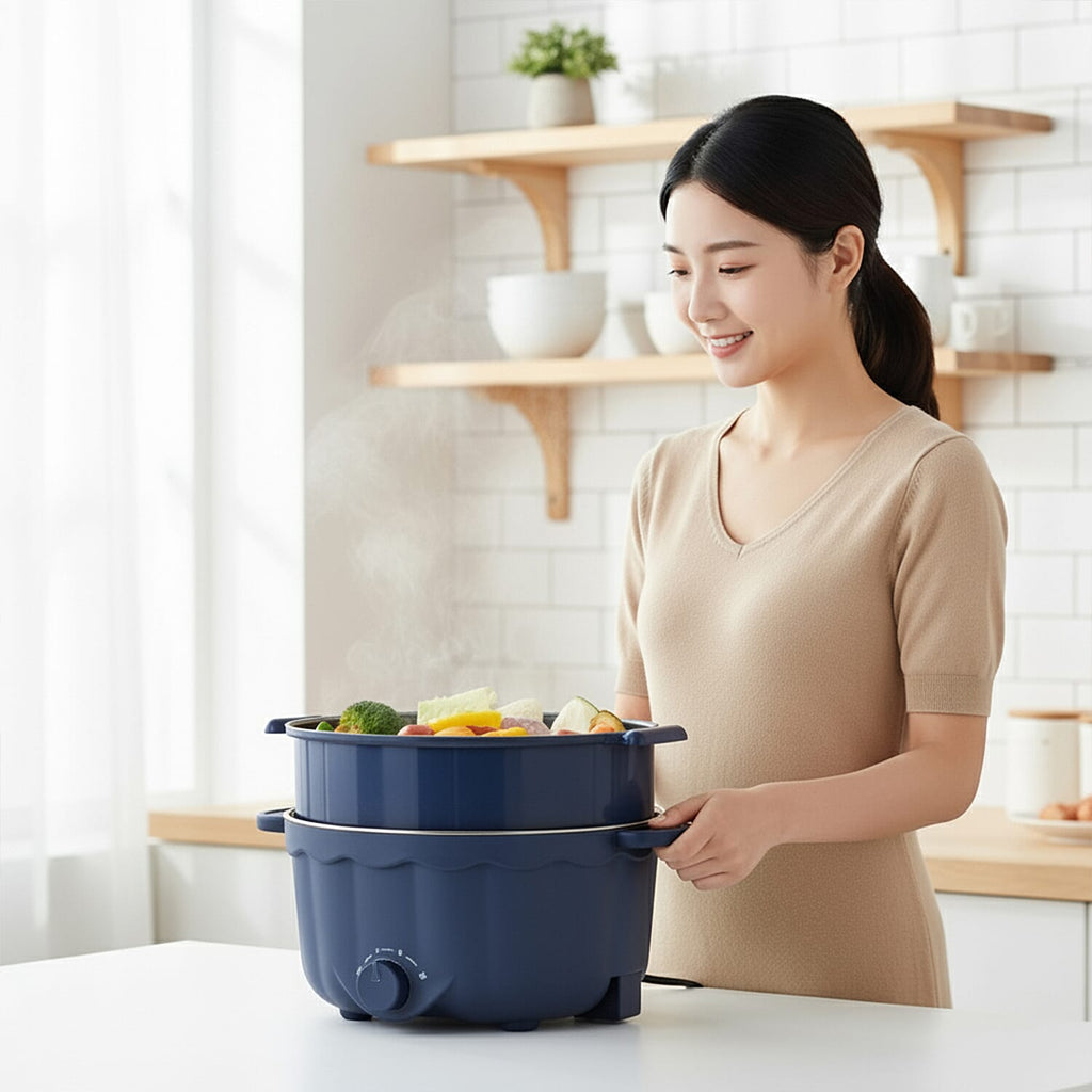 Bliss - Beyond Electric Hot Pot, Frying, Stewing, And Stir-Fry Functions, Adjustable Temperature (2.5 Liters) - Navy