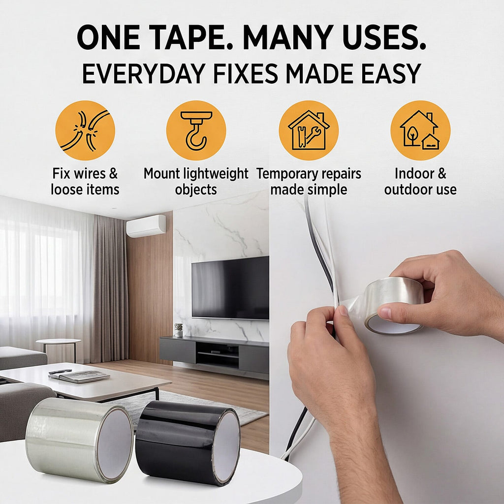 Set of 2 Heavy-Duty Flex Tape Rolls - Black - Transparent