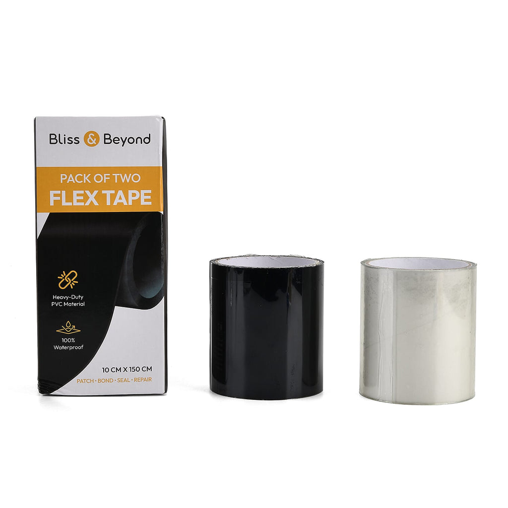 Set of 2 Heavy-Duty Flex Tape Rolls - Black - Transparent