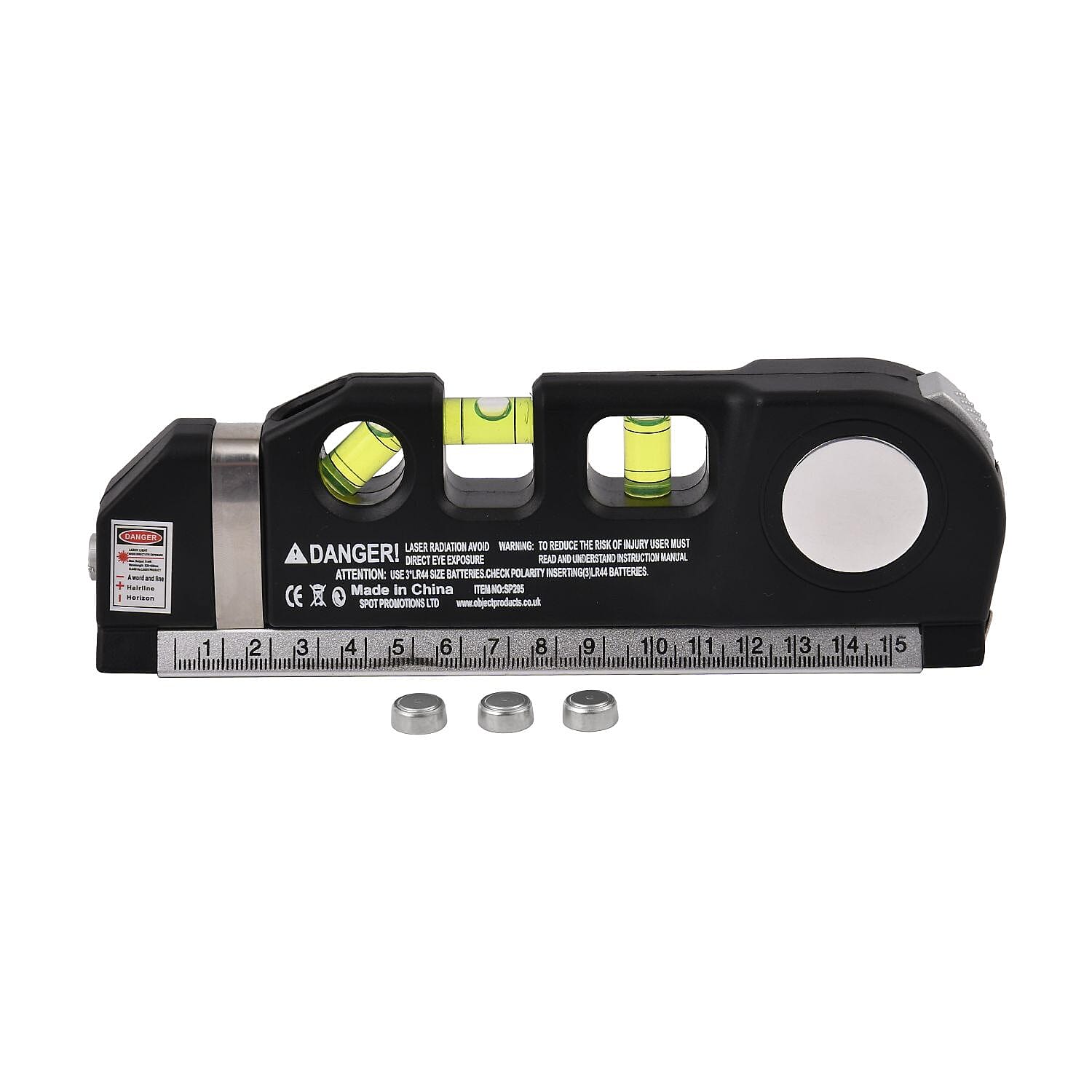 Multipurpose Laser Level Kit - 3 Laser Modes, 3 Bubble Levels, 2.5M Tape, Batteries Included - Black