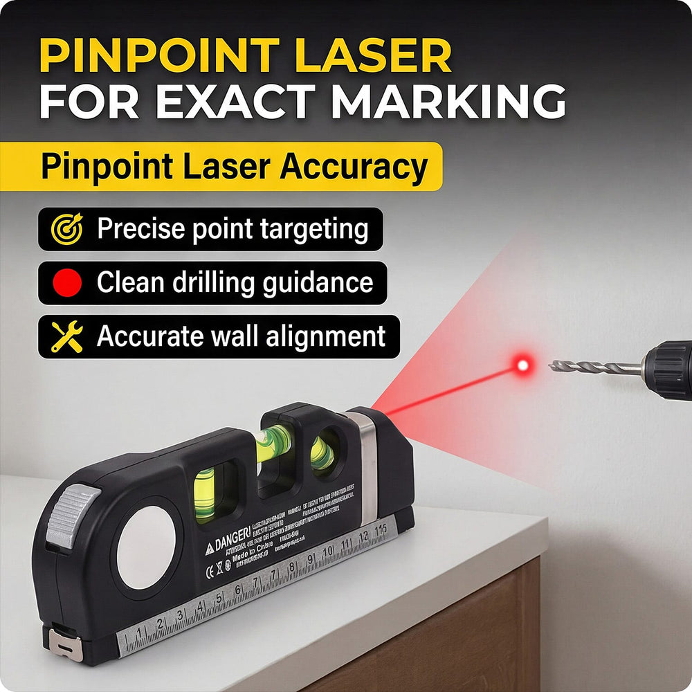 Multipurpose Laser Level Kit - 3 Laser Modes, 3 Bubble Levels, 2.5M Tape, Batteries Included - Black