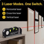 Multipurpose Laser Level Kit - 3 Laser Modes, 3 Bubble Levels, 2.5M Tape, Batteries Included - Black