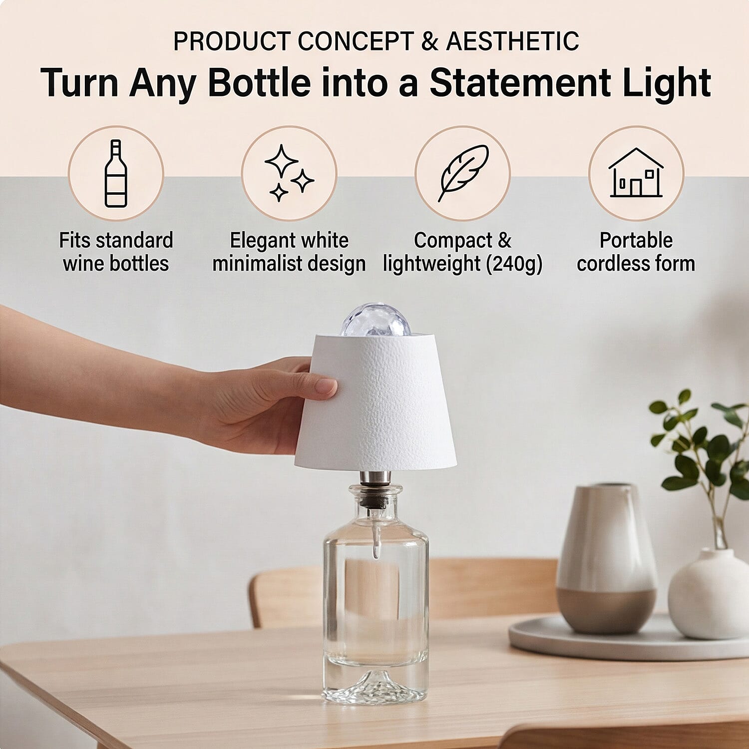 Bliss - Beyond Rechargeable Wine Bottle Lamp with 7-Color Projector - White