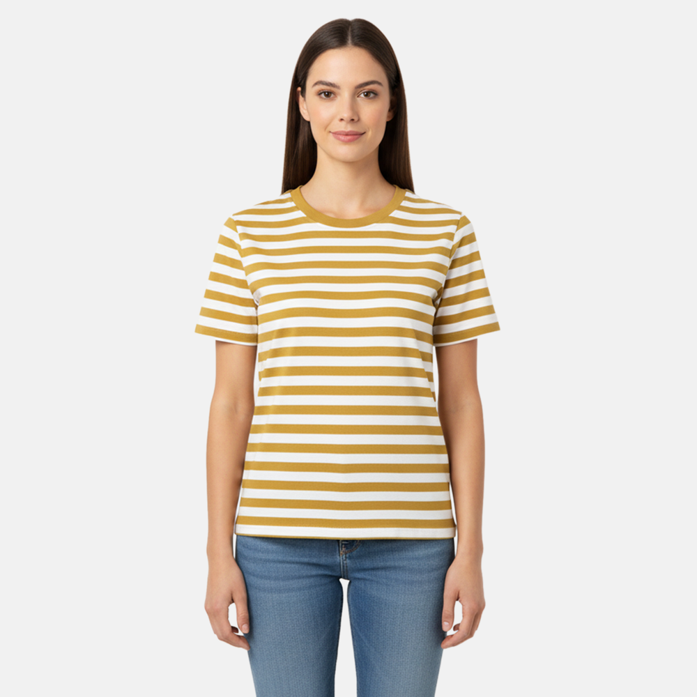 Charlotte West 100% Cotton Striped Jersey Ribbed Neck T-Shirt (Size 16) - Mustard_8228819