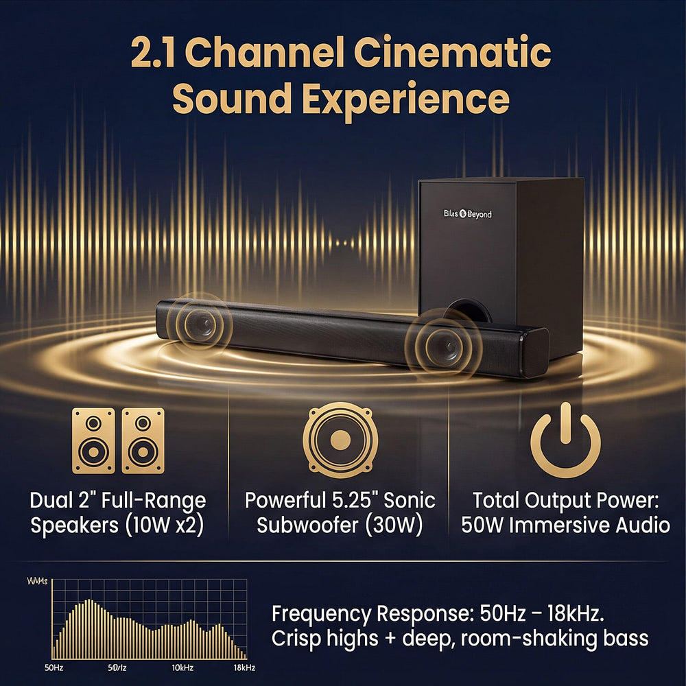 Bliss - Beyond Home Theatre Sound Bar with Wired Sonic Subwoofer - Black