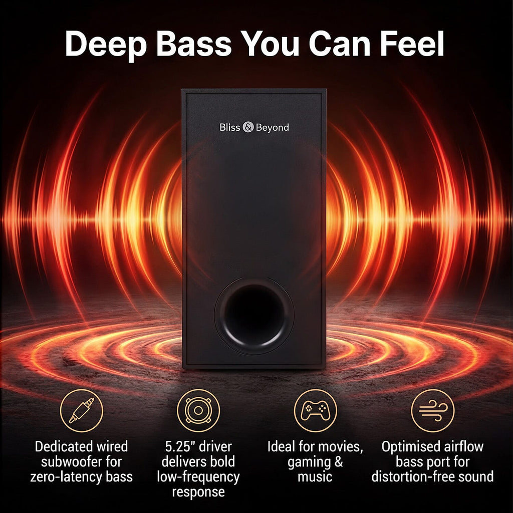 Bliss - Beyond Home Theatre Sound Bar with Wired Sonic Subwoofer - Black