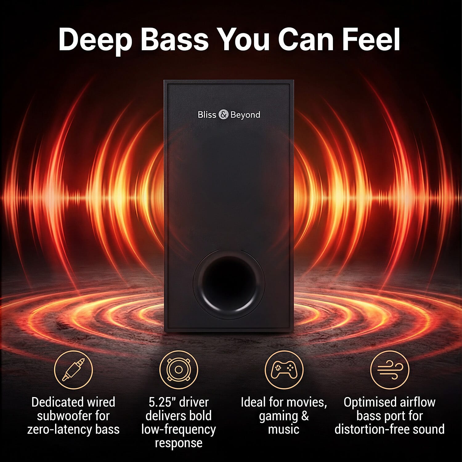 Bliss - Beyond Home Theatre Sound Bar with Wired Sonic Subwoofer - Black