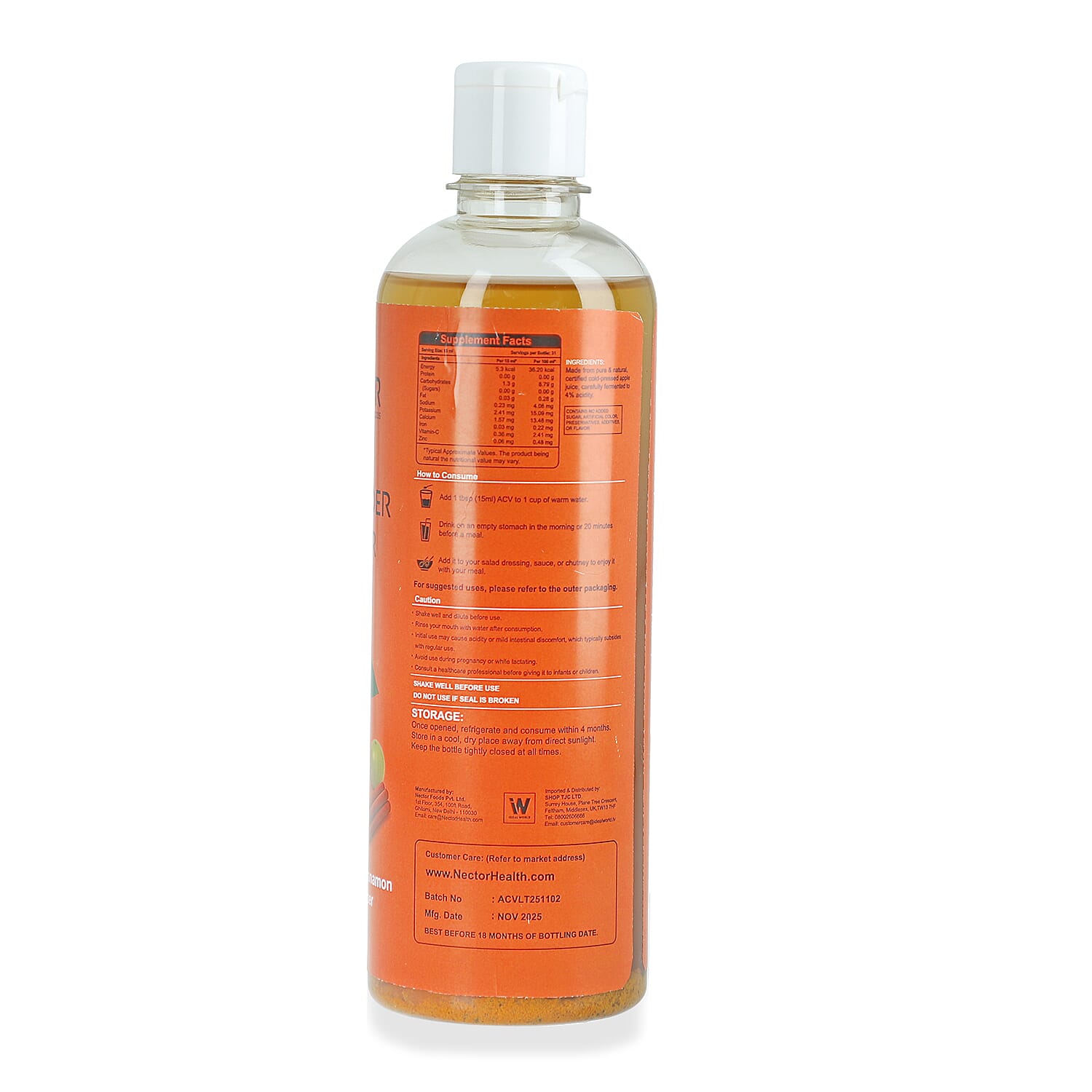 Raw Apple Cider Vinegar with Turmeric, Amla, Cinnamon - Black Pepper - Unfiltered ACV with The Mother - 473ml