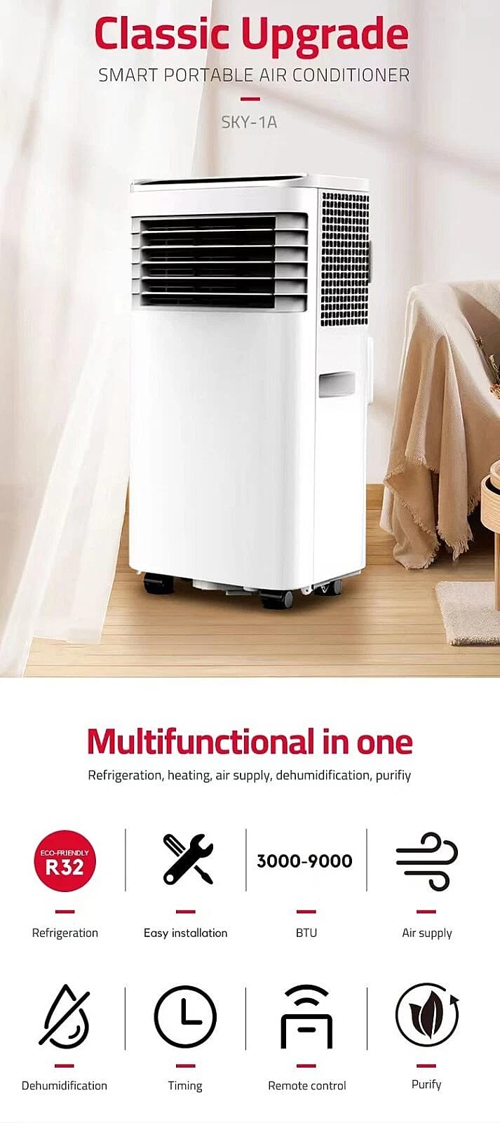 Remote Controlled Portable 4 in 1 Air Conditioner - Fan, Heater and Dehumidifier