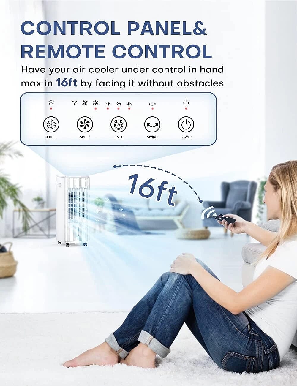 Remote Controlled Portable 4 in 1 Air Conditioner - Fan, Heater and Dehumidifier