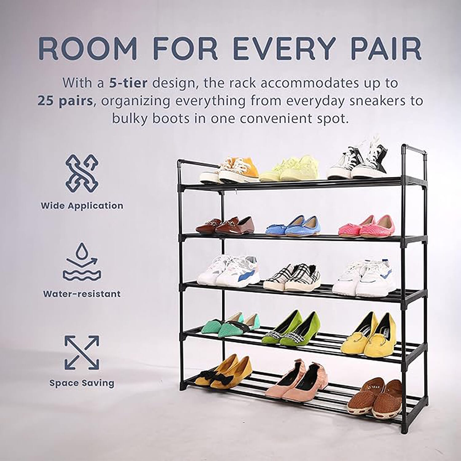 5-Tier Shoe Organiser with Anti-Rust Coating - Black