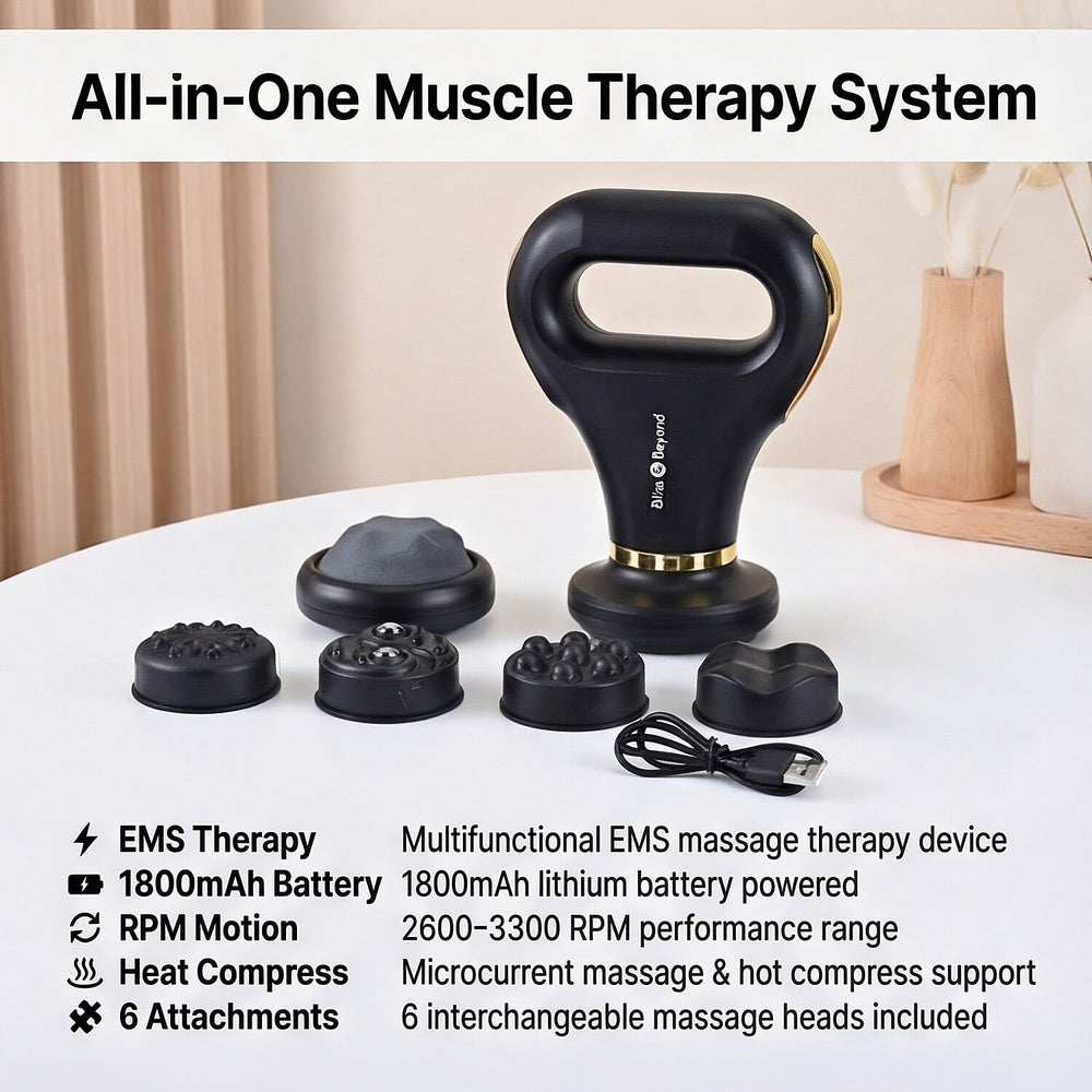 Bliss - Beyond Multifunctional EMS Massage Therapy Device Including 6 Massage Heads - Black - Gold