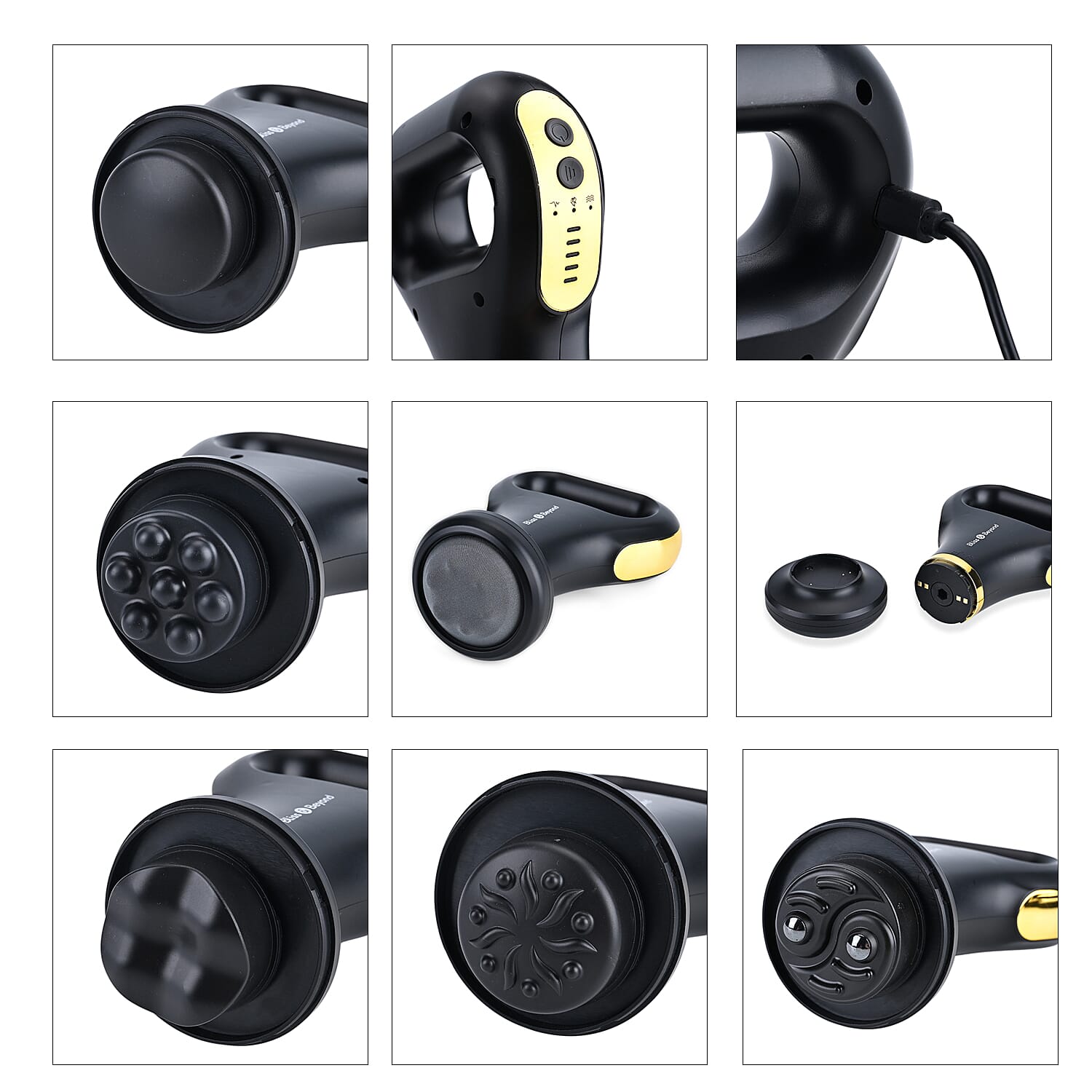 Bliss - Beyond Multifunctional EMS Massage Therapy Device Including 6 Massage Heads - Black - Gold