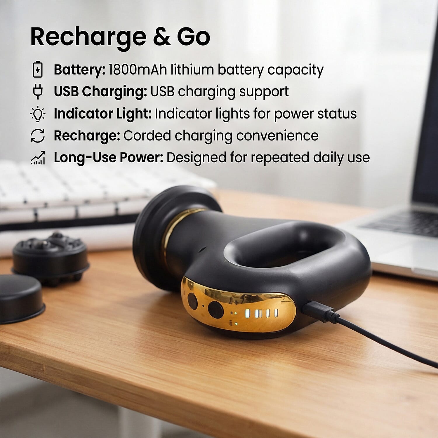 Bliss - Beyond Multifunctional EMS Massage Therapy Device Including 6 Massage Heads - Black - Gold