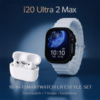 i20 Ultra 2 Max 10-in-1 Smartwatch Set with Earphones & 7 Straps - Black