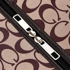 Monogram Pattern Travel Duffel Bag with Red Stripe Detail (50 x 30 cm) - Khaki_8233403_6
