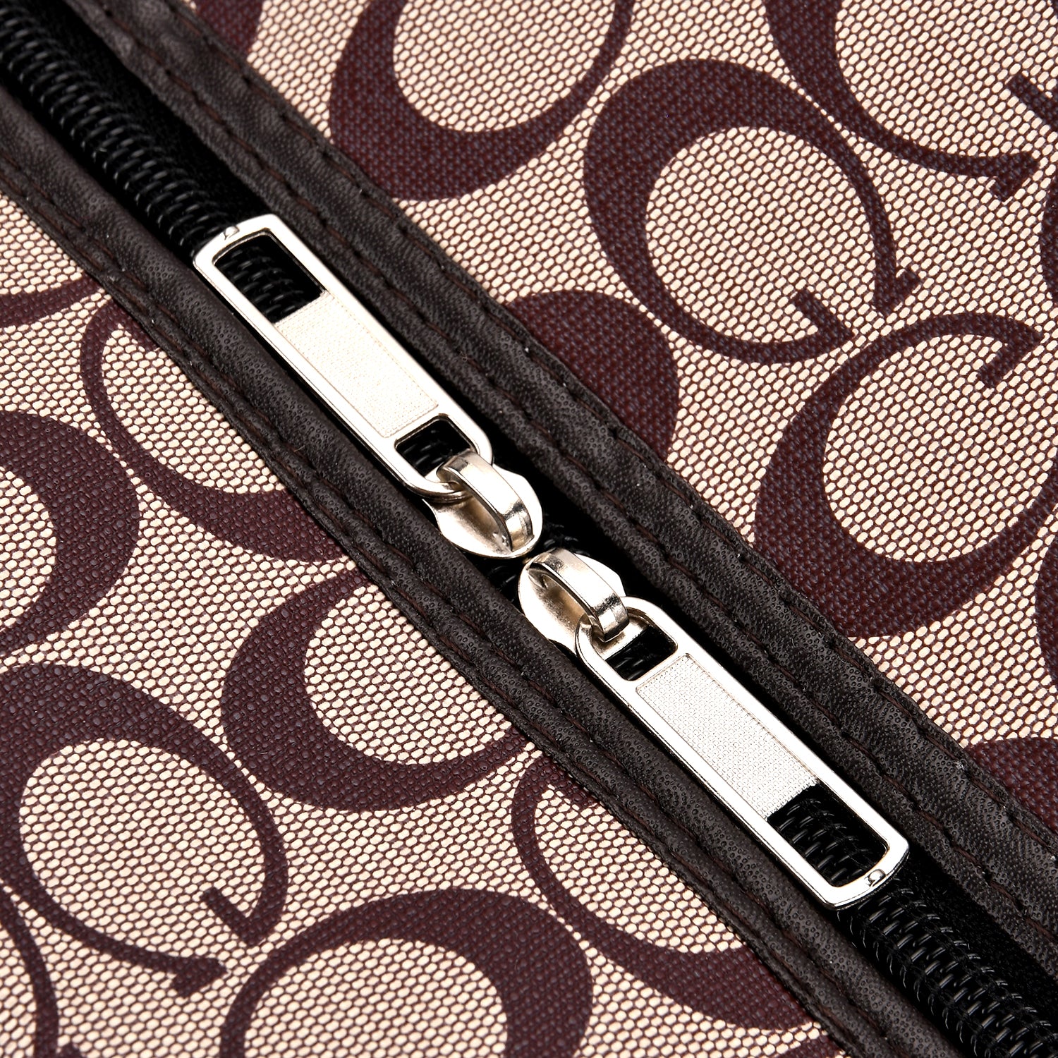Monogram Pattern Travel Duffel Bag with Red Stripe Detail (50 x 30 cm) - Khaki_8233403_6