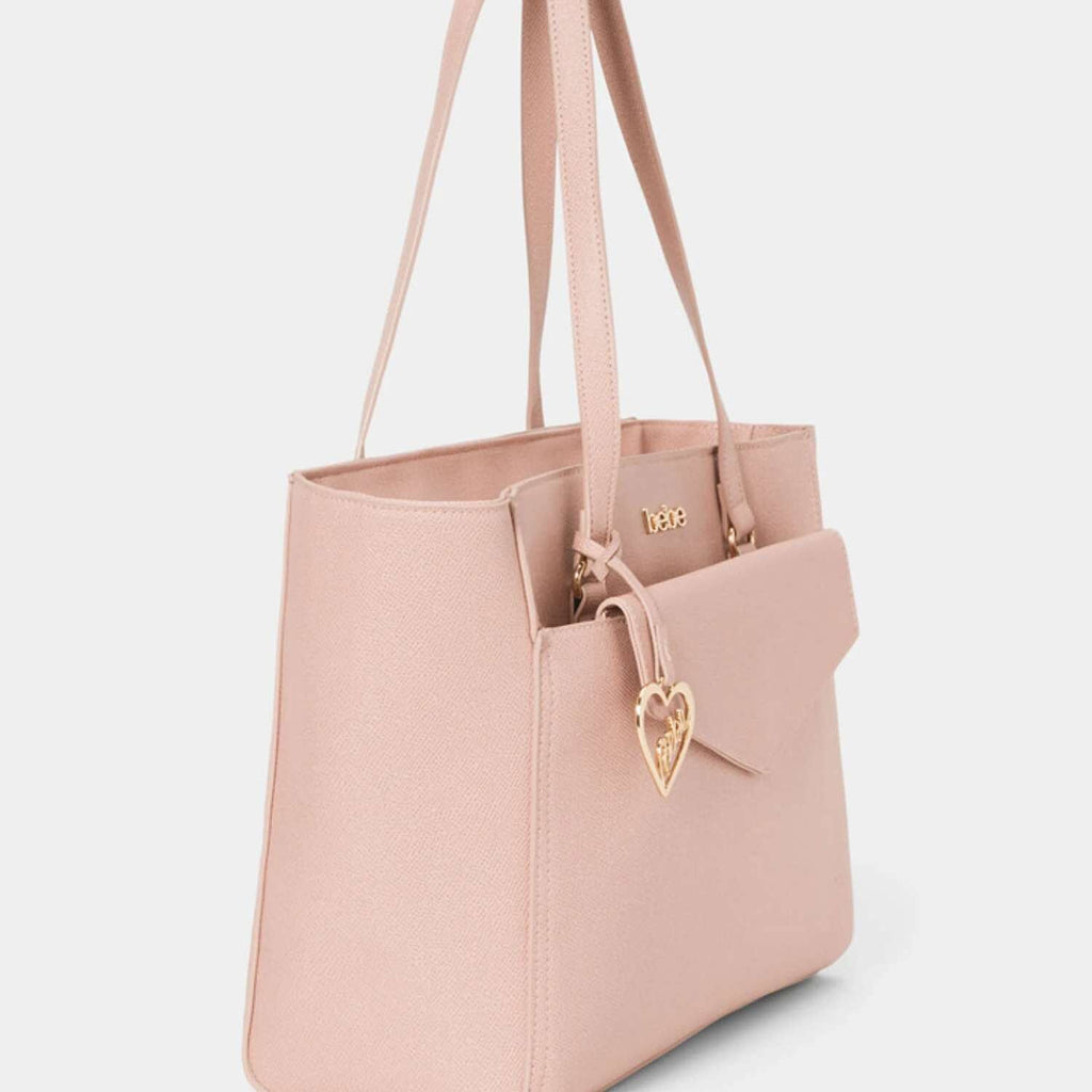 THE DESIGNER LAUNCH -- BEBE Signature Tote - Clutch Set with Heart Charm - Blush