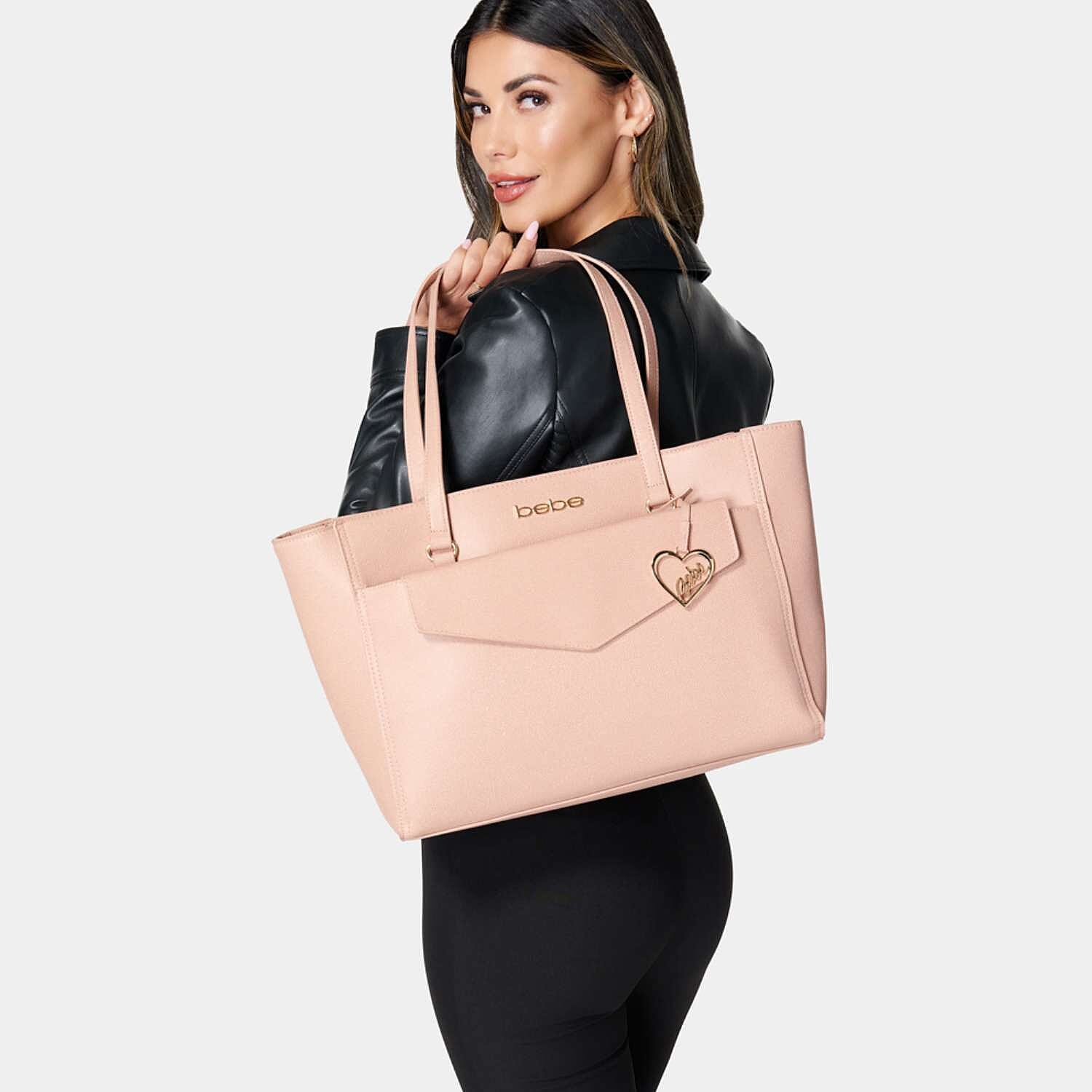 THE DESIGNER LAUNCH -- BEBE Signature Tote - Clutch Set with Heart Charm - Blush