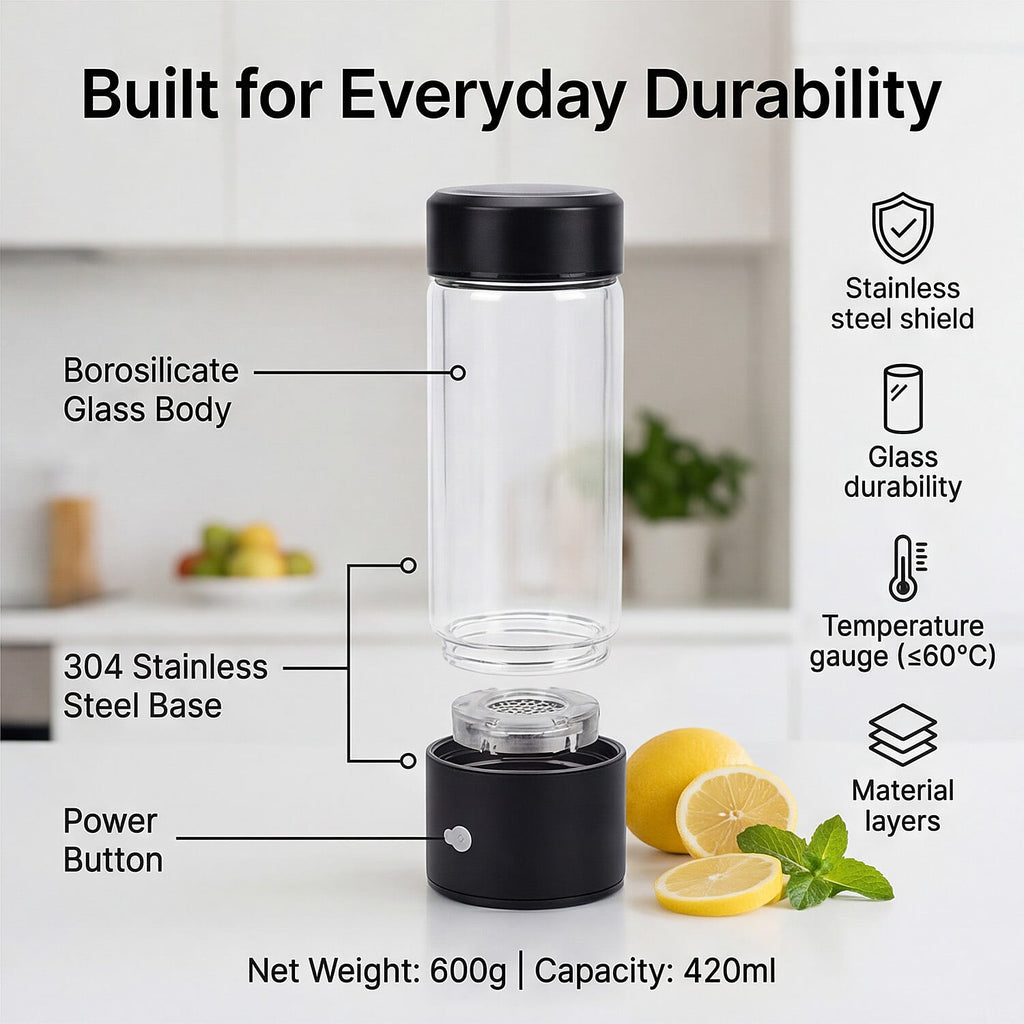 Bliss - Beyond Hydrogen-Rich Water Bottle - 420ml,Type-C Rechargeable - Silver