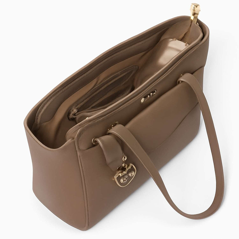 THE DESIGNER LAUNCH -- BEBE Signature Tote - Clutch Set with Heart Charm - Taupe