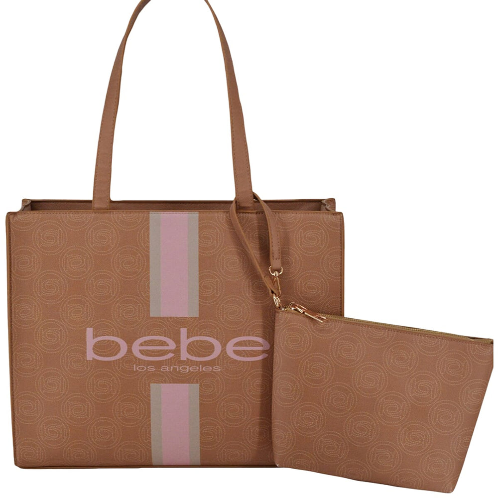 BEBE Ember Monogram Tote Bag with Removable Makeup Pouch - Tan