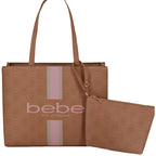BEBE Ember Monogram Tote Bag with Removable Makeup Pouch - Tan
