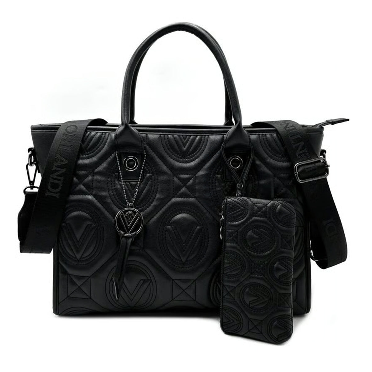 Valentino Orlandi Italian designer Large V-Quilted Tote Bag - Black_8236252