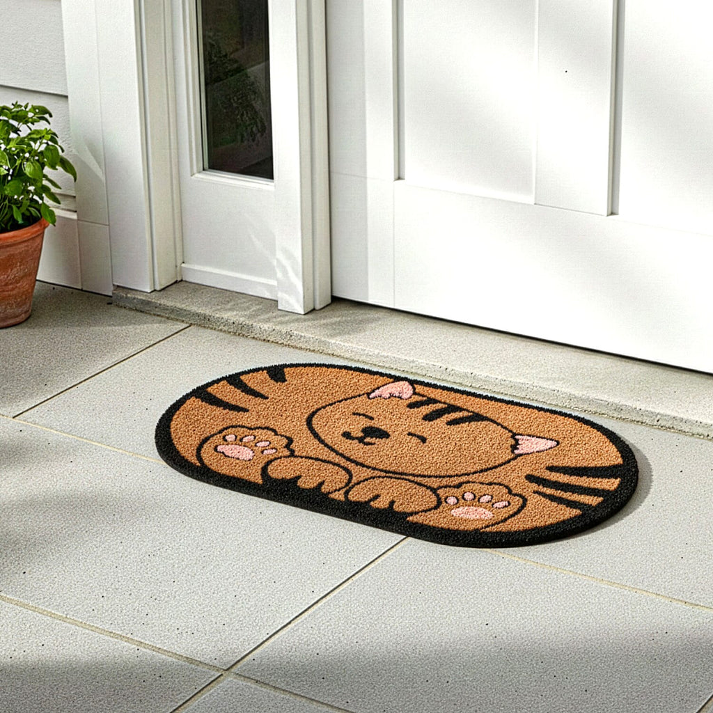 Eco-Friendly Cat Print 100% Coir Door Mat - Pink