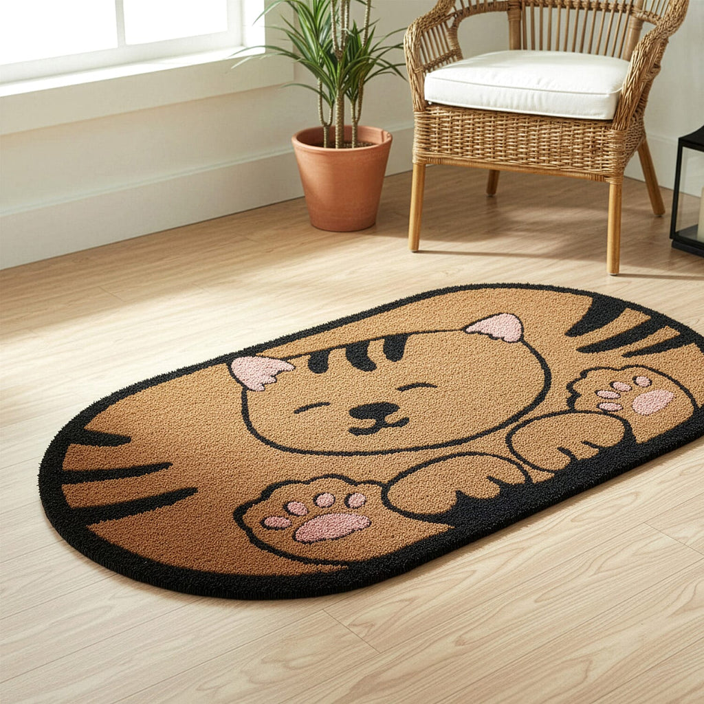 Eco-Friendly Cat Print 100% Coir Door Mat - Pink