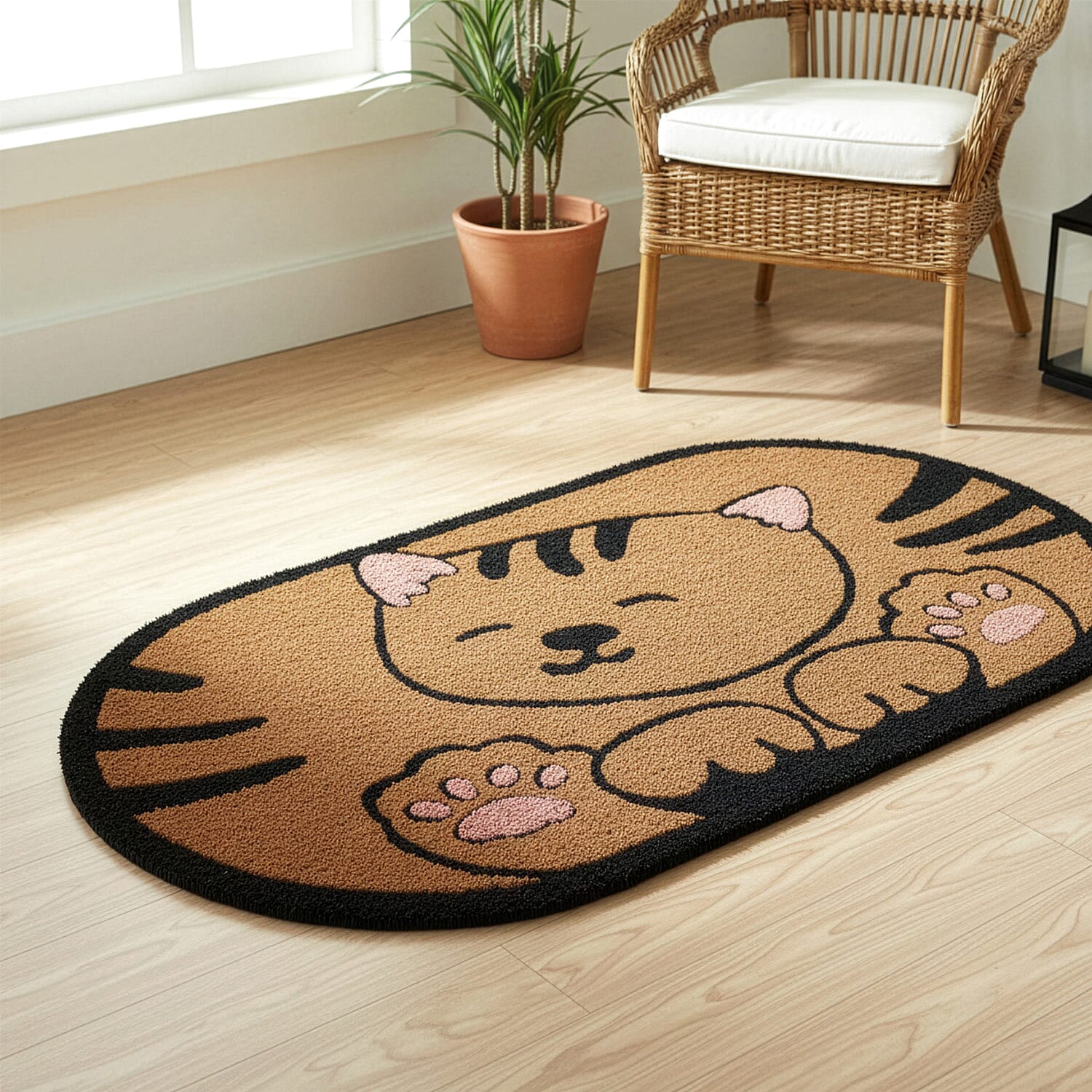 Eco-Friendly Cat Print 100% Coir Door Mat - Pink